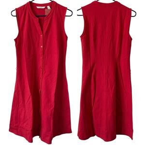 ISAAC MIZRAHI LIVE NWOT Pique Sleeveless Dress Size XS Tall Classic Red Button